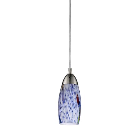 Milan 1-Light Mini Pendant In Satin Nickel With Starburst Blue Glass